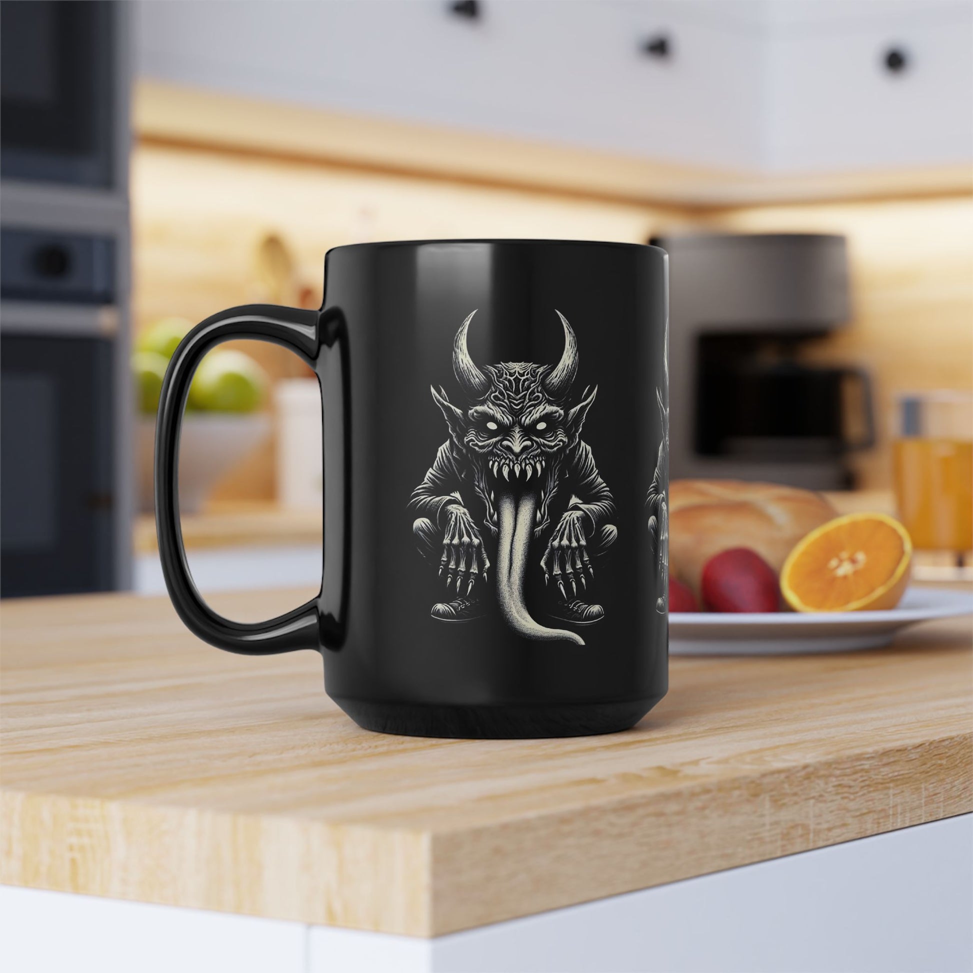 Gothic Demon Mug with Horned Creature Design