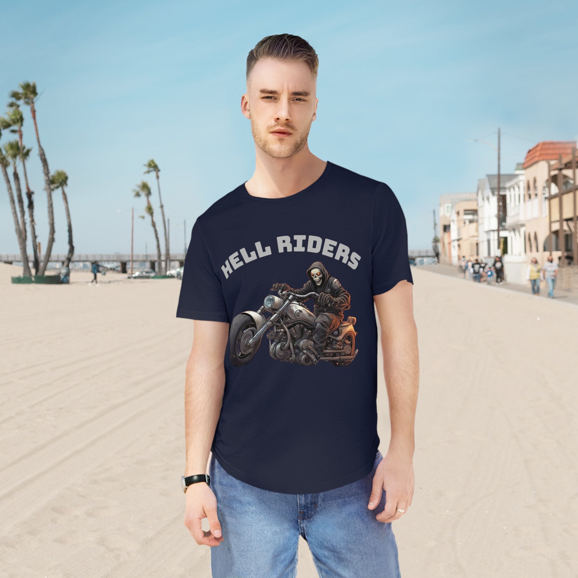 Hell Riders-Men's Jersey Curved Hem Tee, Biker Shirt, Hell Riders Tee, Motorcycle Apparel