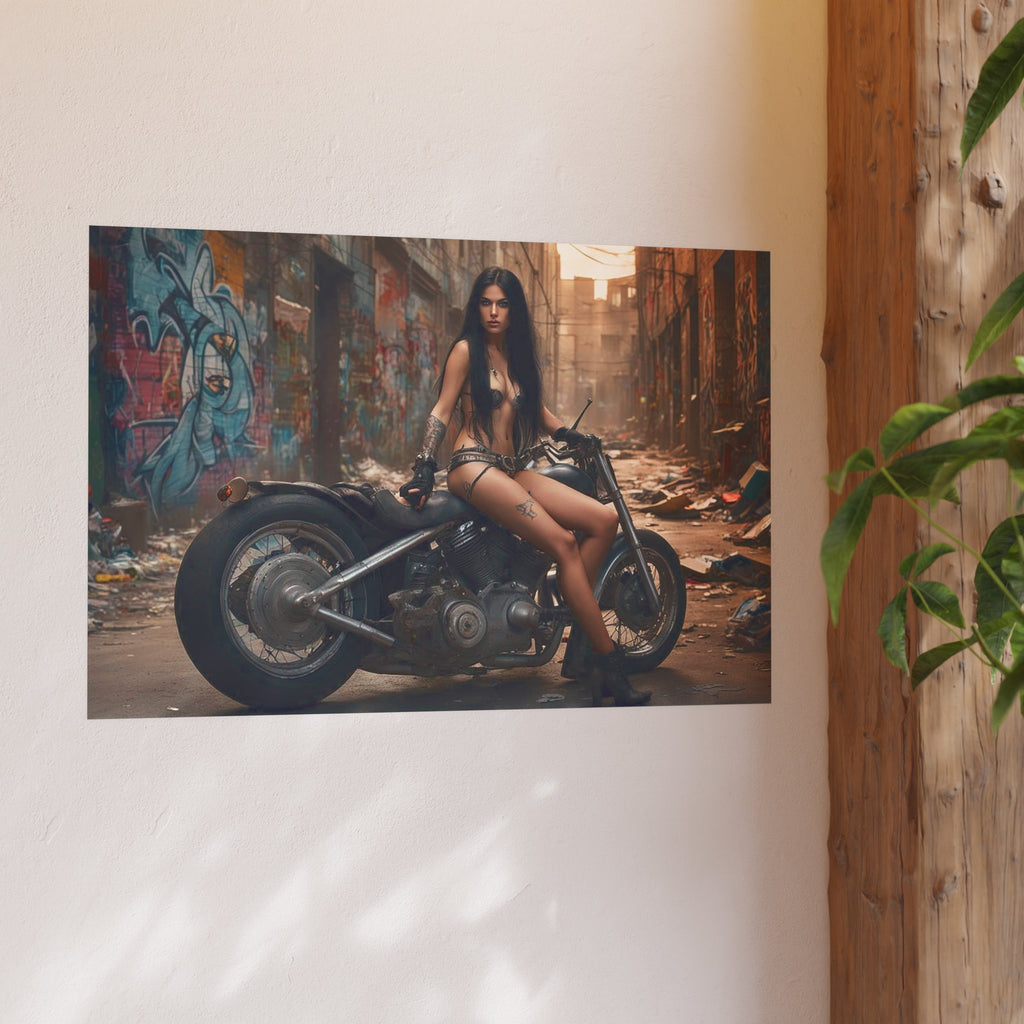 Dystopian Biker Girl Satin and Archival Matte Poster