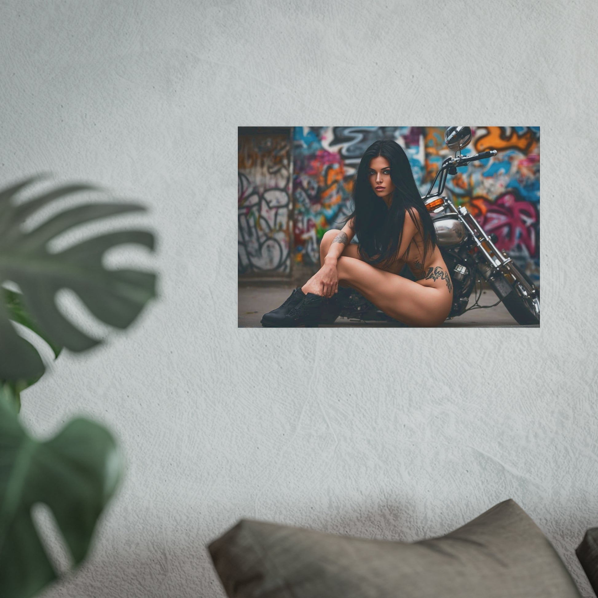 Tattooed Biker Babe-Edgy Art Poster - Urban Street Style, Home Decor, Wall Art, Tattoo Lovers, Unique Artwork