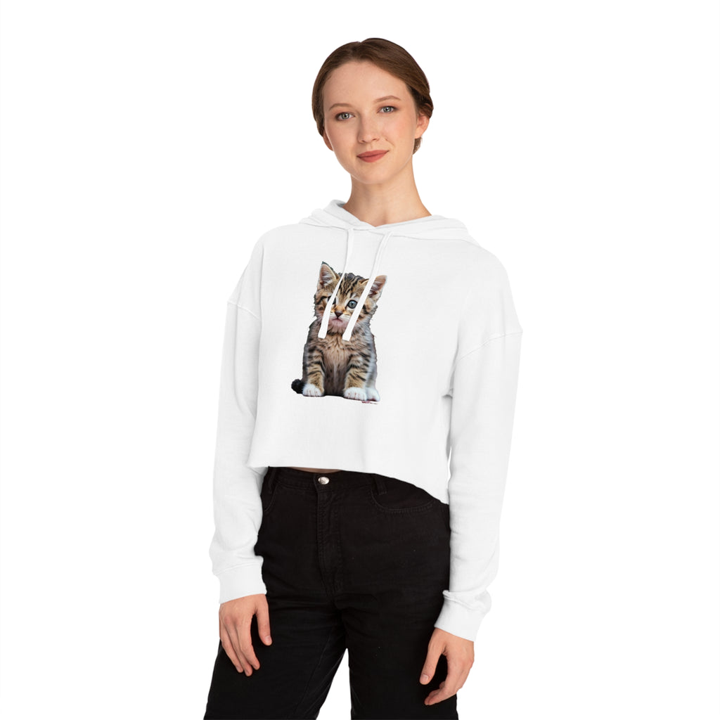 Cute Kitty Womens Cropped Hooded Sweatshirt