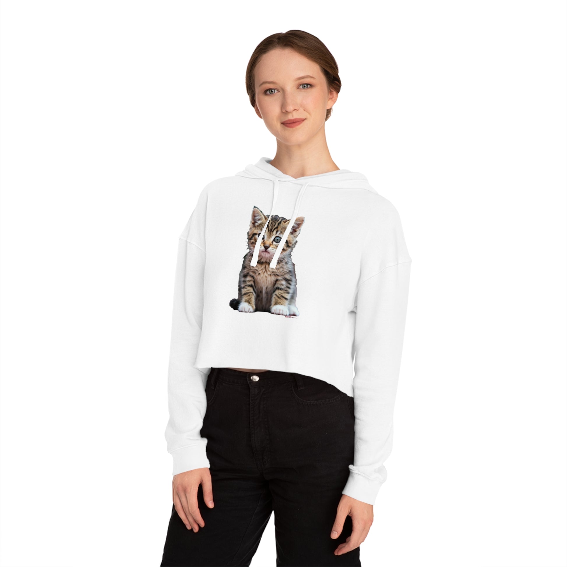 Cute Kitty Womens Cropped Hooded Sweatshirt