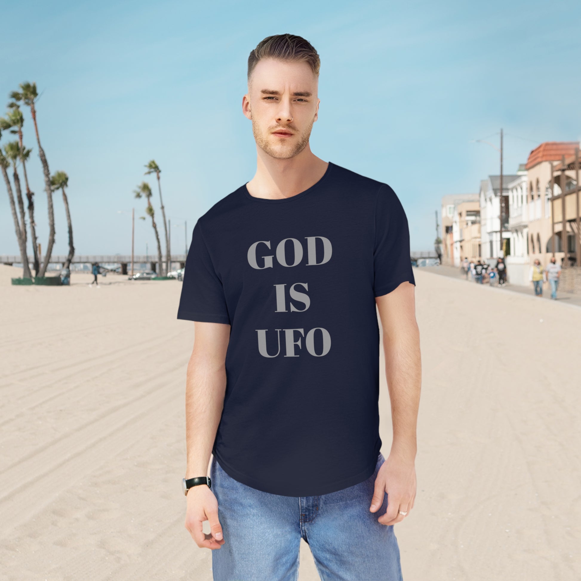 God is UFO Men's Jersey Curved Hem Tee