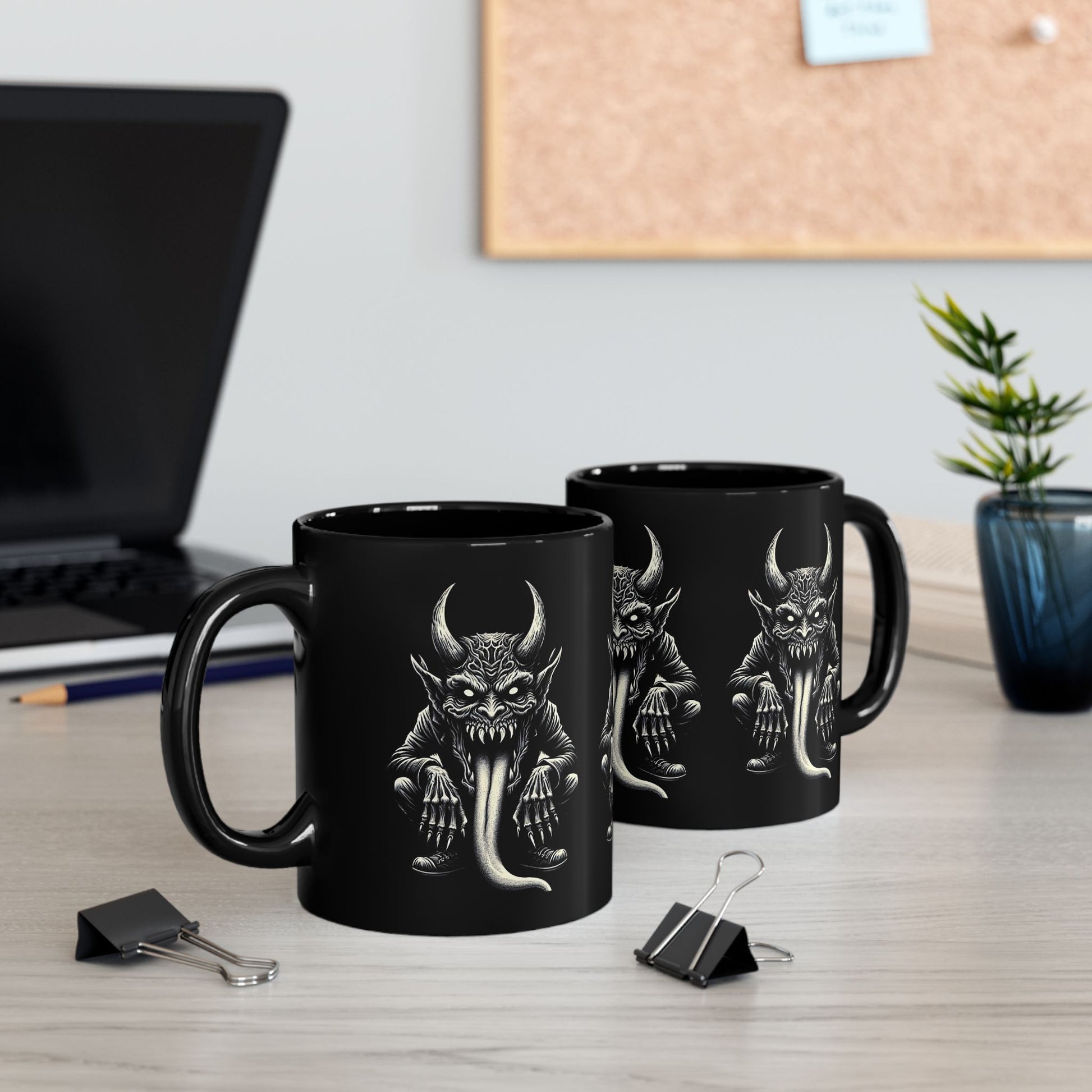 Gothic Demon Mug with Horned Creature Design