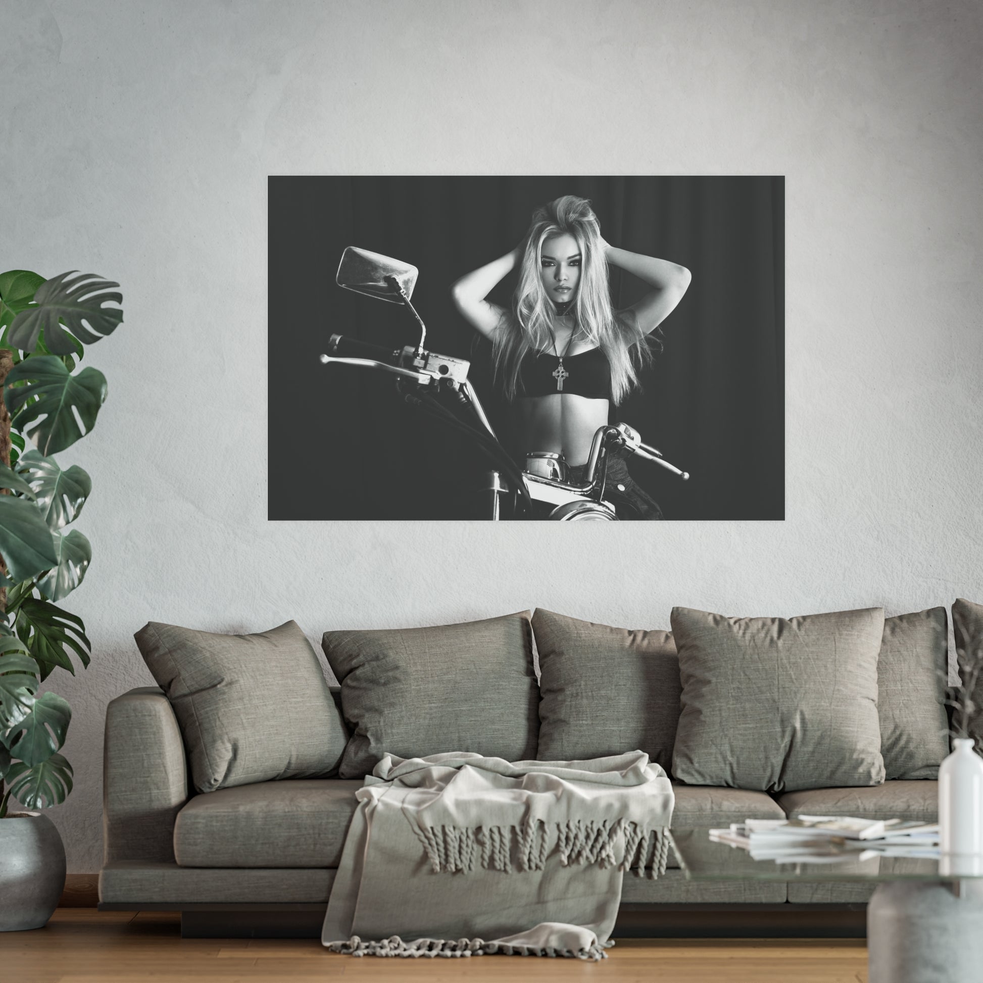 Blonde Biker Babe Satin and Archival Matte Poster