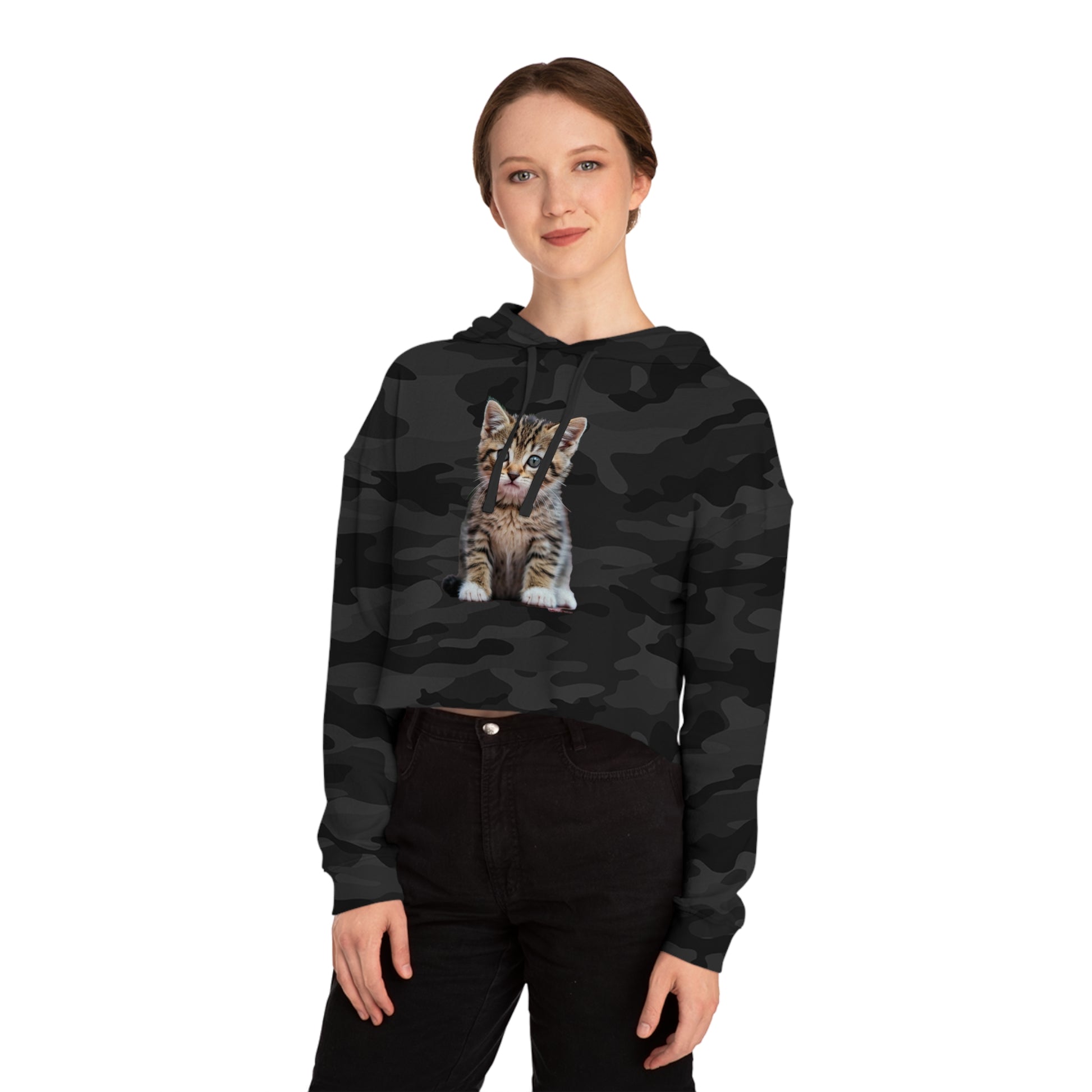 Cute Kitty Womens Cropped Hooded Sweatshirt