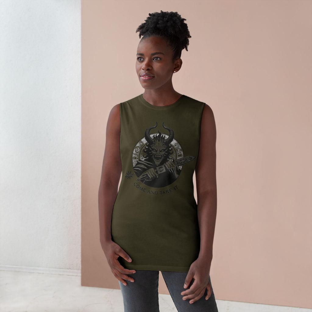 Come and Take It Demon Sleeveless Tee-Gothic Tank Top – Edgy Graphic Sleeveless Tee, Alternative Style