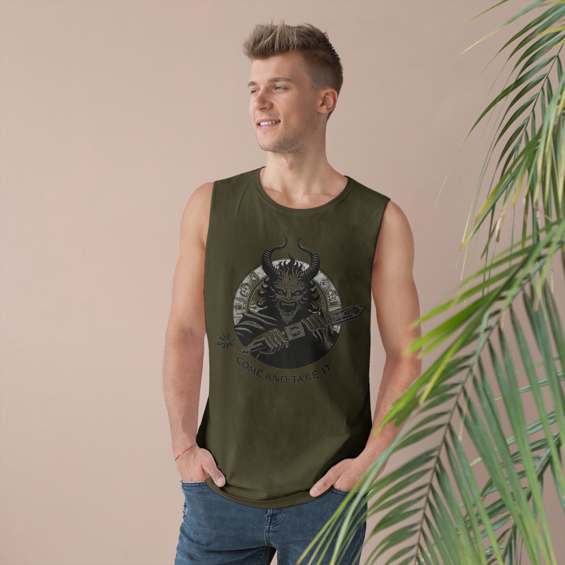 Come and Take It Demon Sleeveless Tee-Gothic Tank Top – Edgy Graphic Sleeveless Tee, Alternative Style