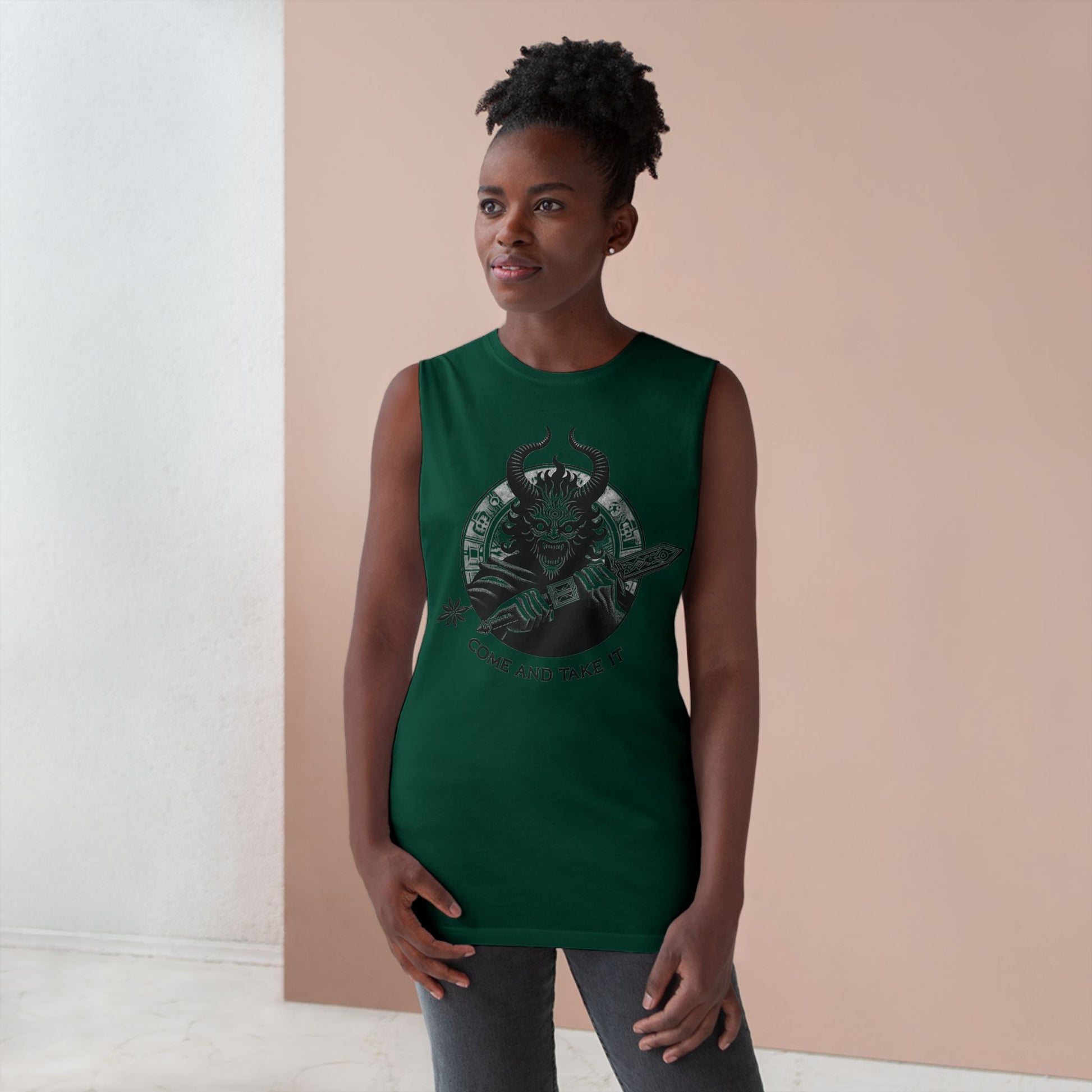 Come and Take It Demon Sleeveless Tee-Gothic Tank Top – Edgy Graphic Sleeveless Tee, Alternative Style