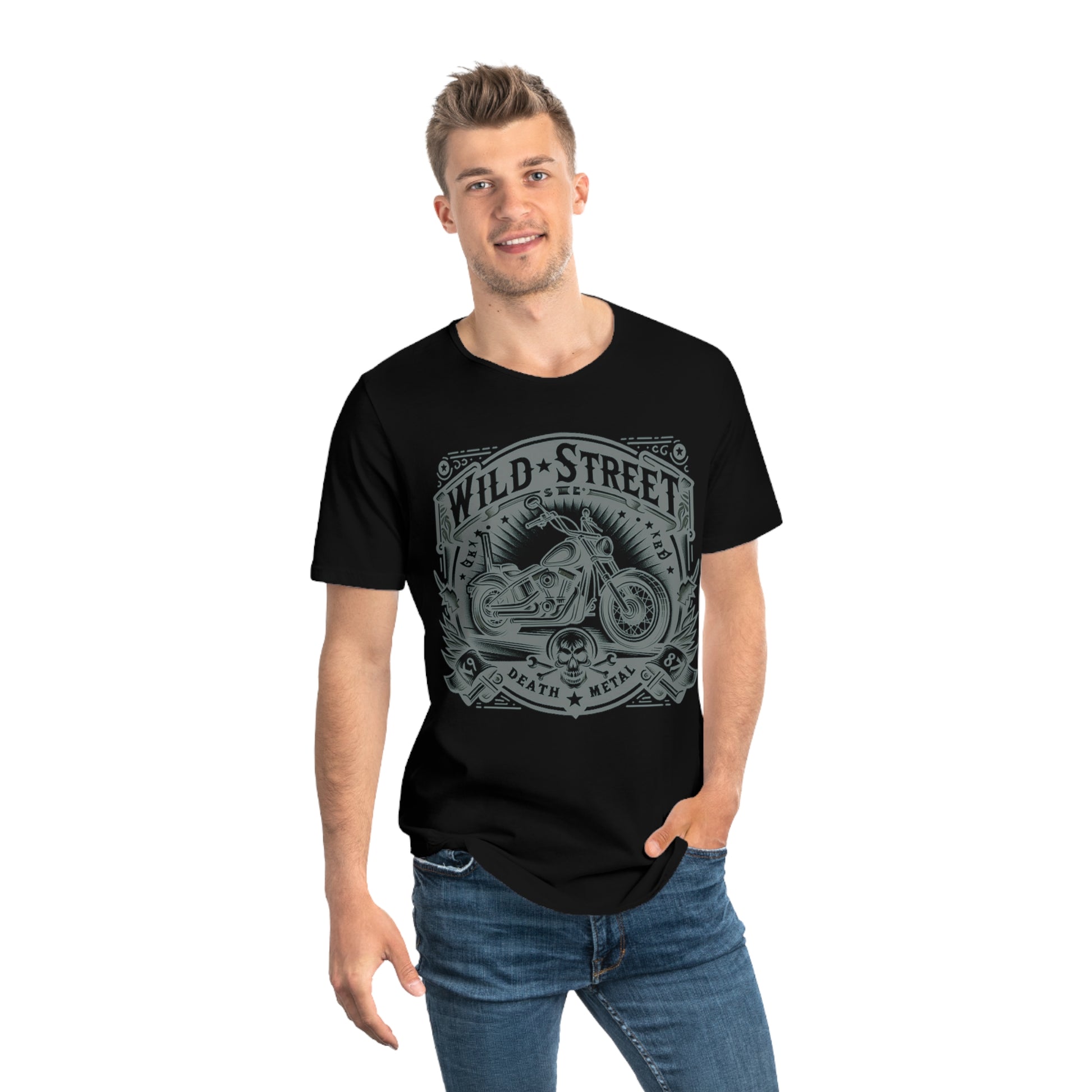 WILD STREET BIKER-Men's Jersey Curved Hem Tee in Black