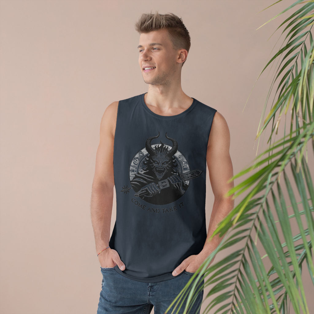 Come and Take It Demon Sleeveless Tee-Gothic Tank Top – Edgy Graphic Sleeveless Tee, Alternative Style