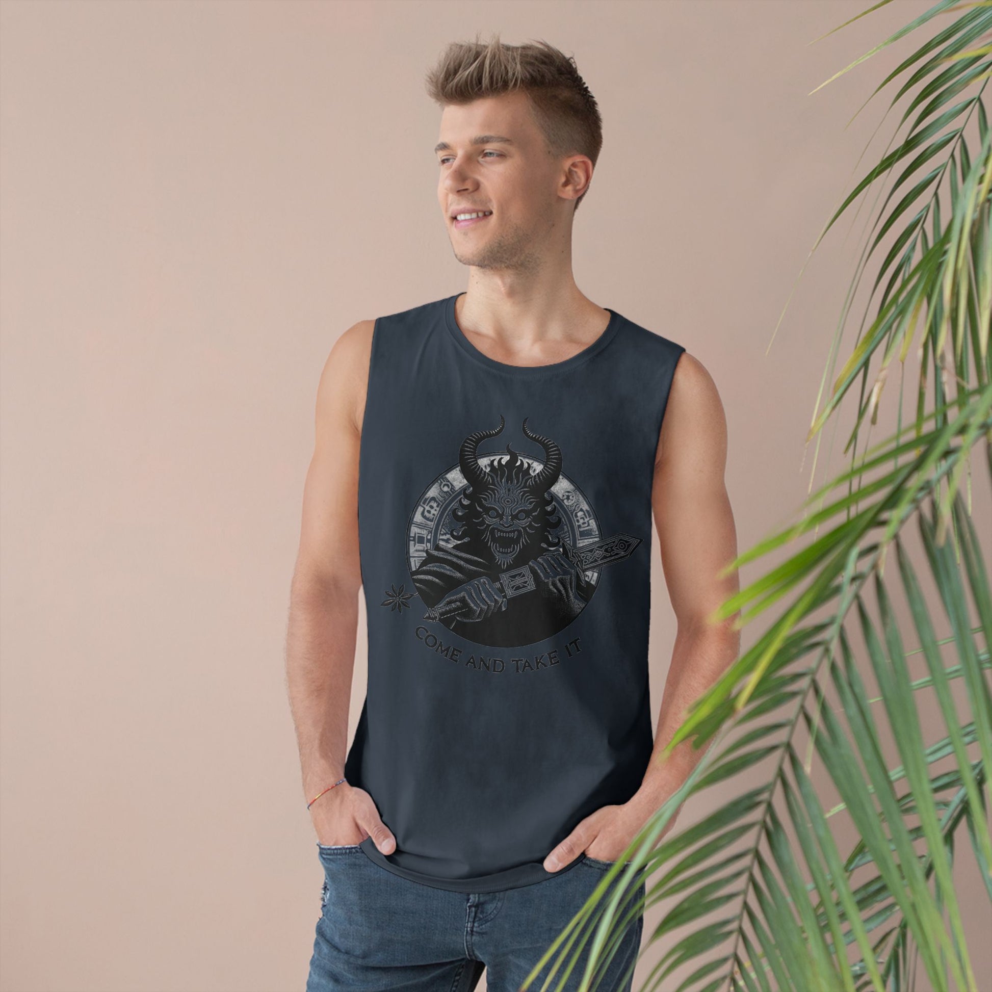 Come and Take It Demon Sleeveless Tee-Gothic Tank Top – Edgy Graphic Sleeveless Tee, Alternative Style