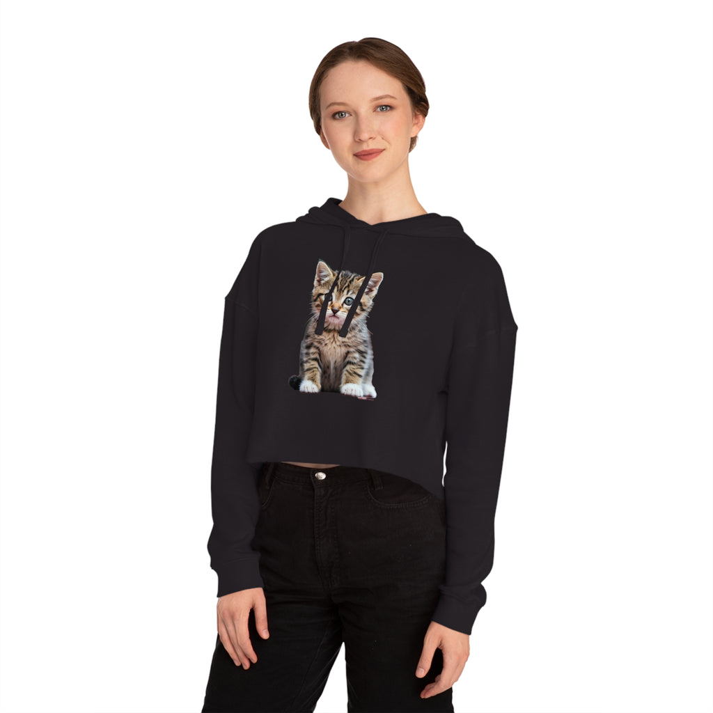 Cute Kitty Womens Cropped Hooded Sweatshirt