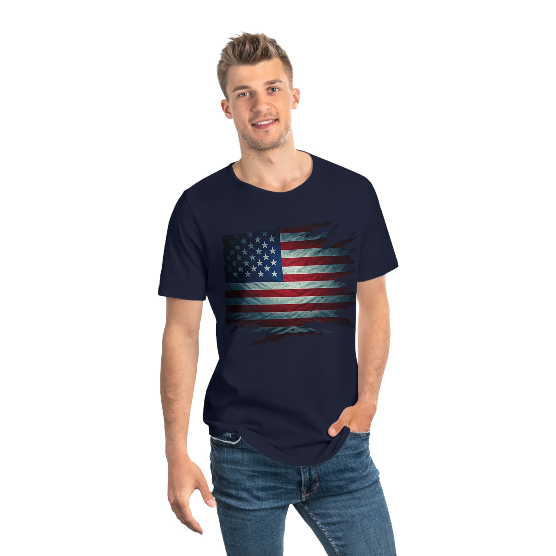 Patriotic Men's Curved Hem Tee, USA Flag Shirt