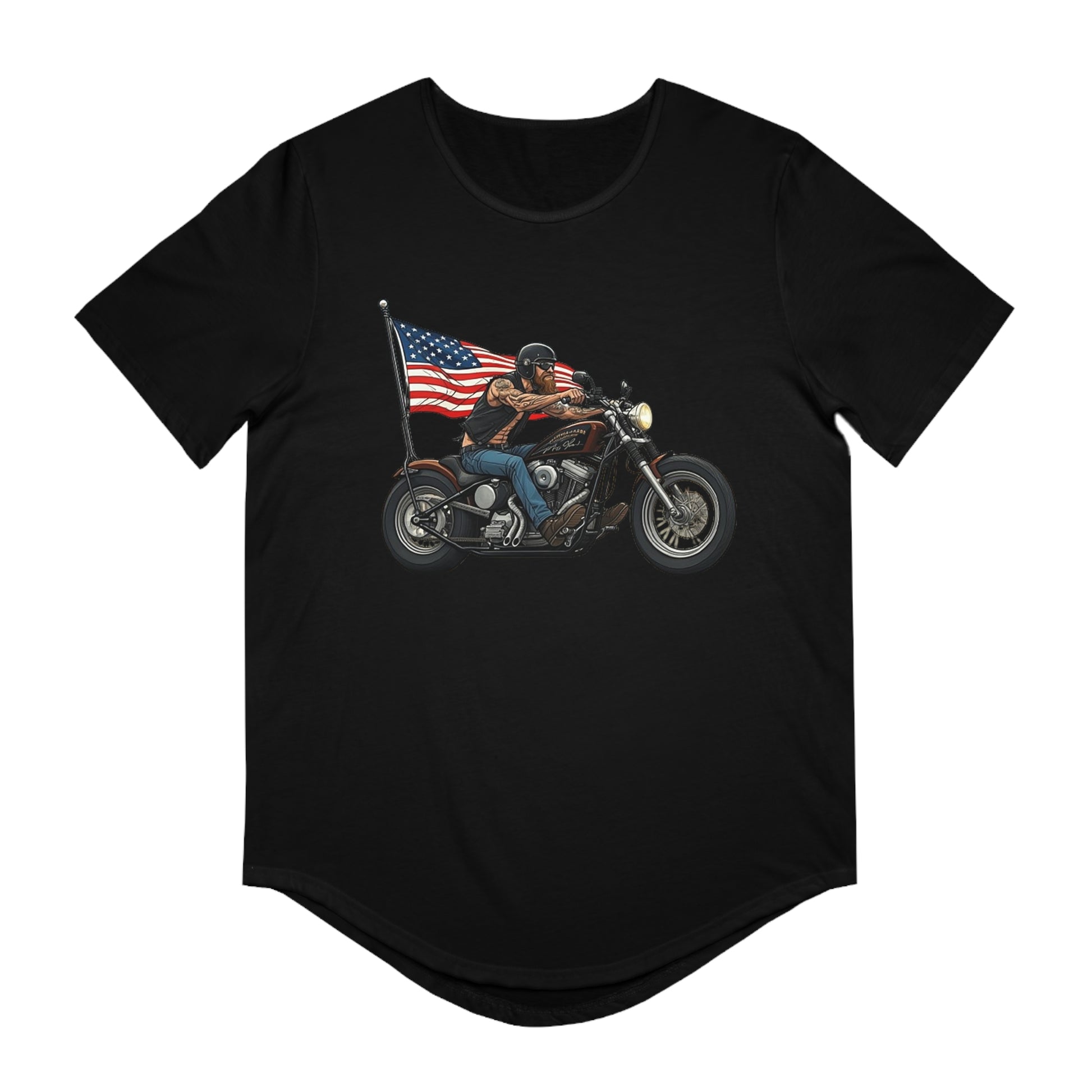 American Biker Curved Hem Tee-Motorcycle Freedom Tee