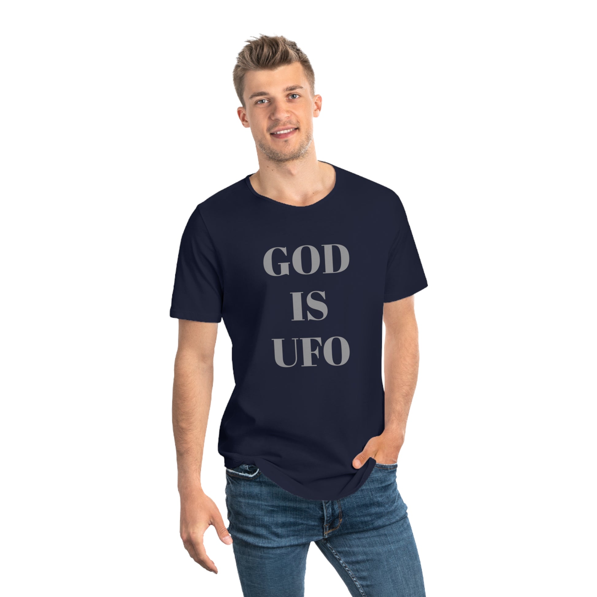 God is UFO Men's Jersey Curved Hem Tee
