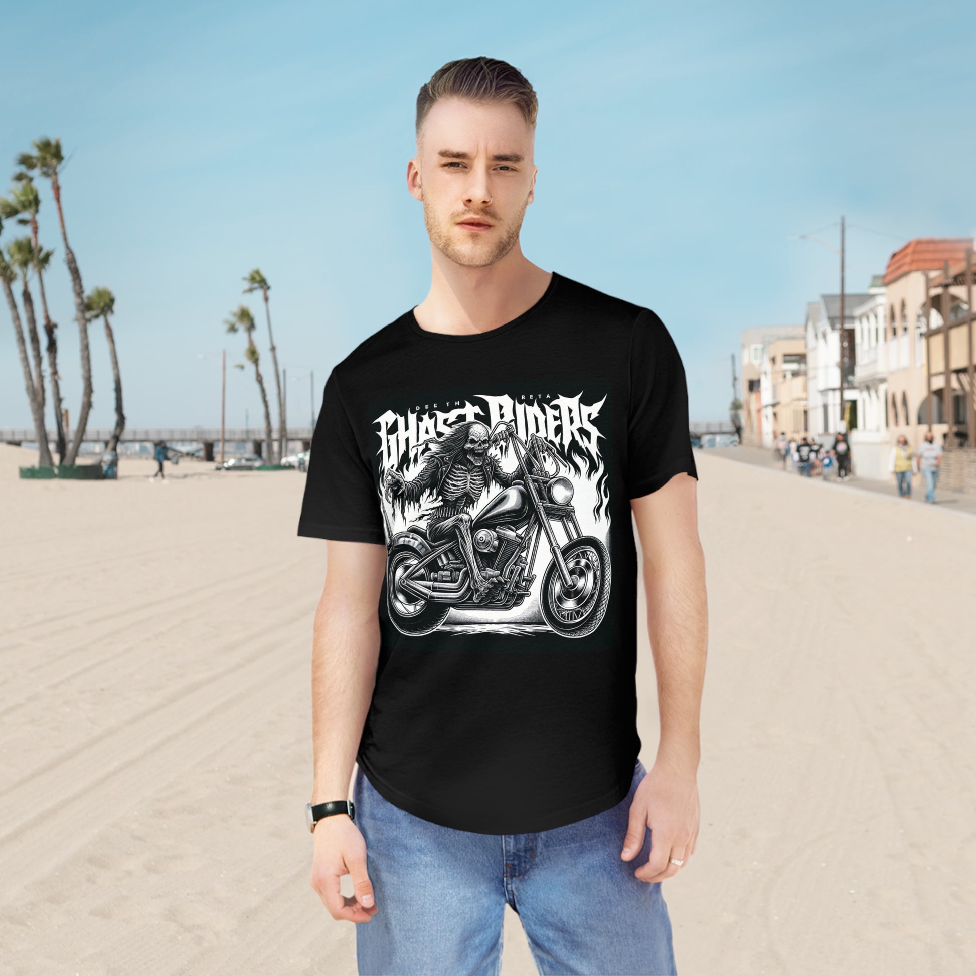Men's Motorcycle Graphic Tee, Edgy Biker Shirt, Skulls and Flames Design, Perfect for Rides, Festivals, and Everyday Coolness