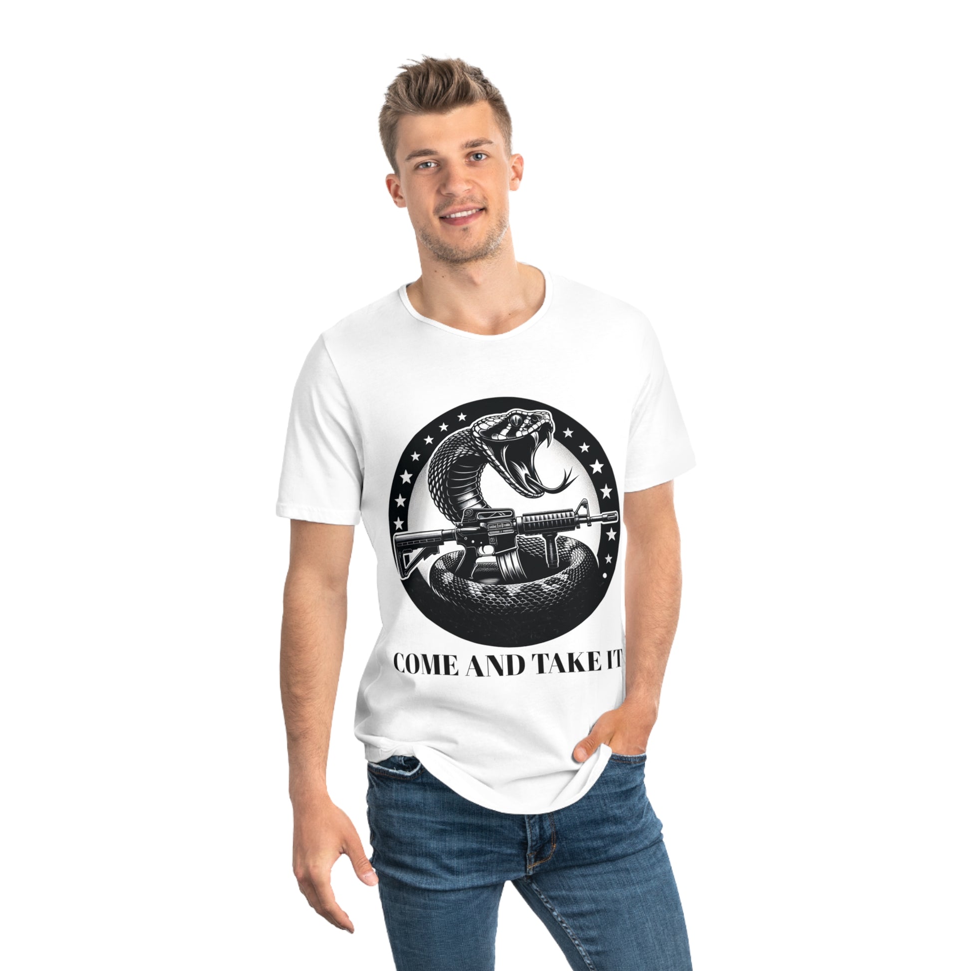 COME AND TAKE IT-Men's Jersey Curved Hem Tee