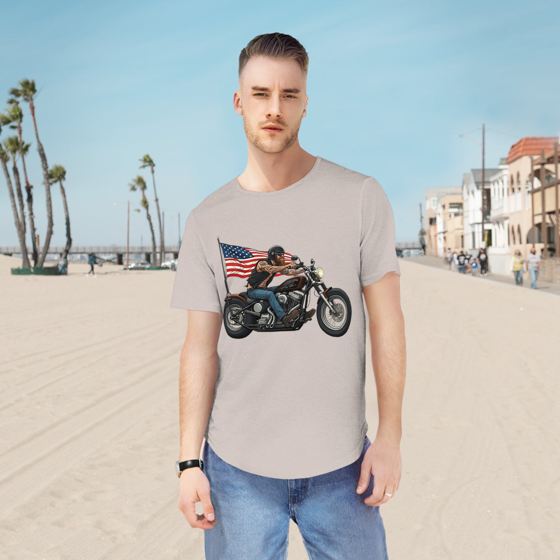 American Biker Curved Hem Tee-Motorcycle Freedom Tee