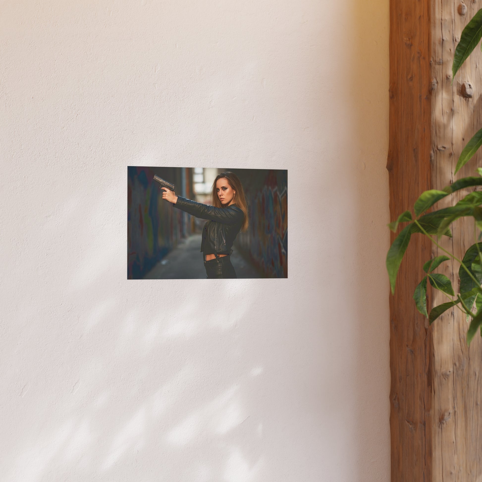 Hot Girl With Gun in Alley-Edgy Urban Art Poster