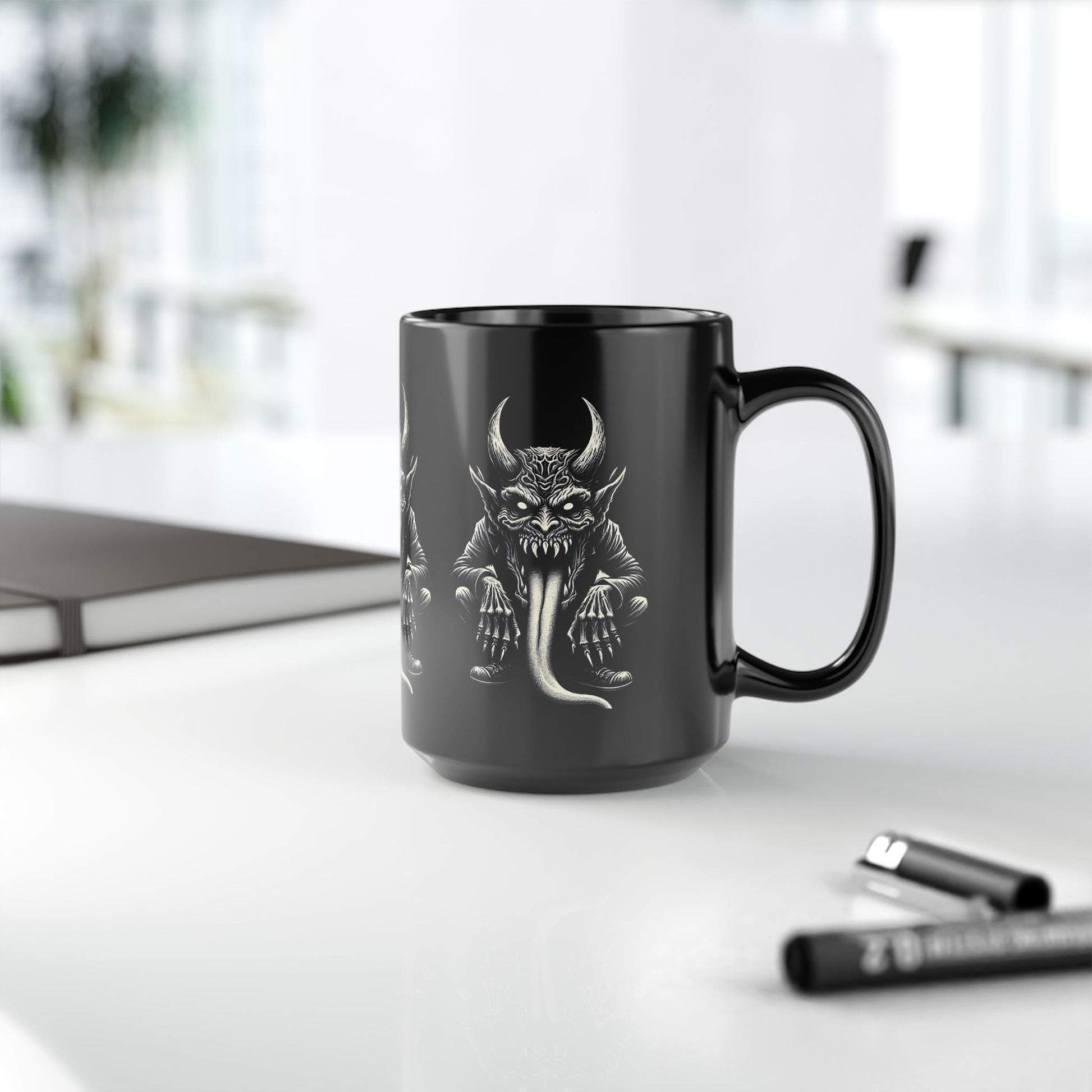 Gothic Demon Mug with Horned Creature Design