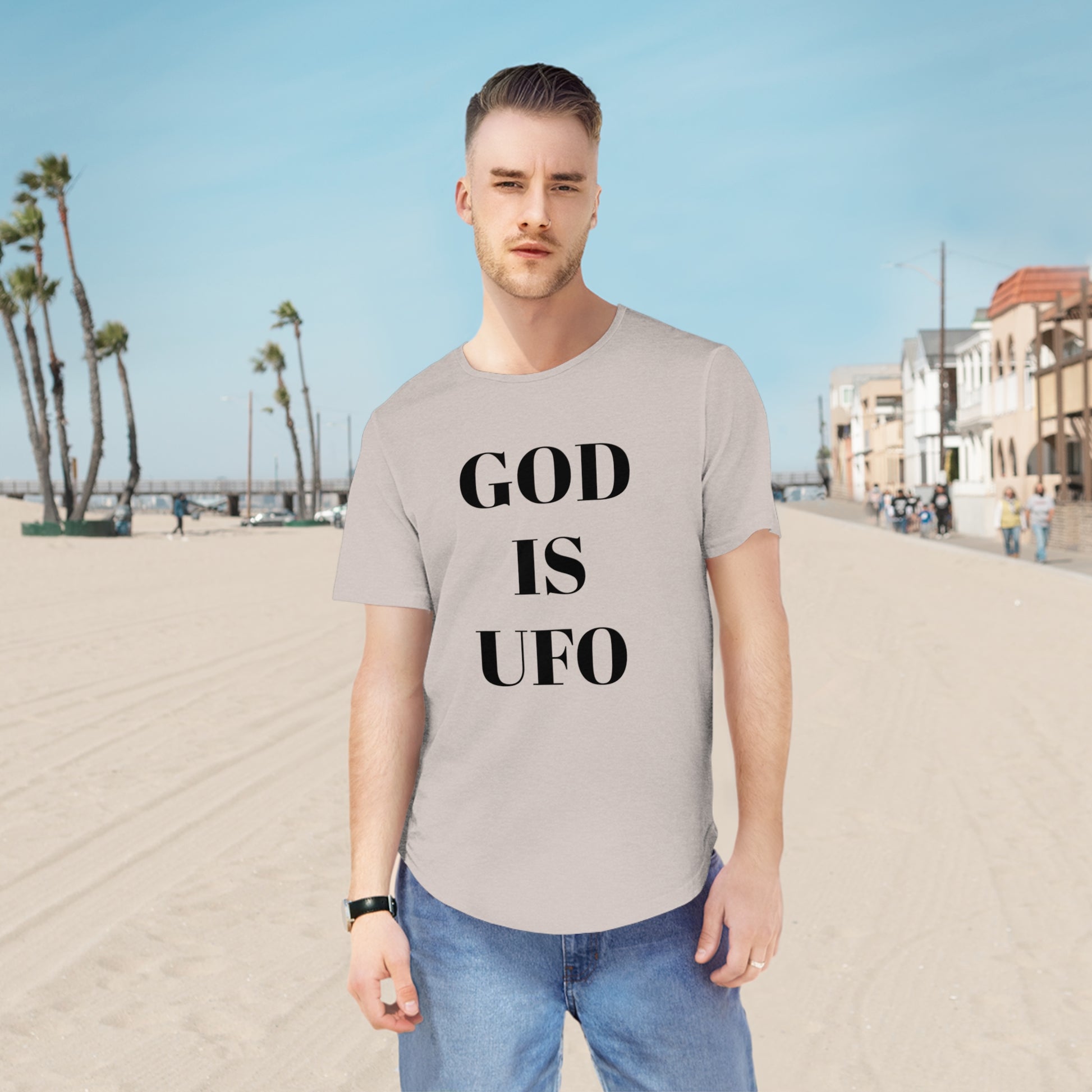 God is UFO Men's Jersey Curved Hem Tee