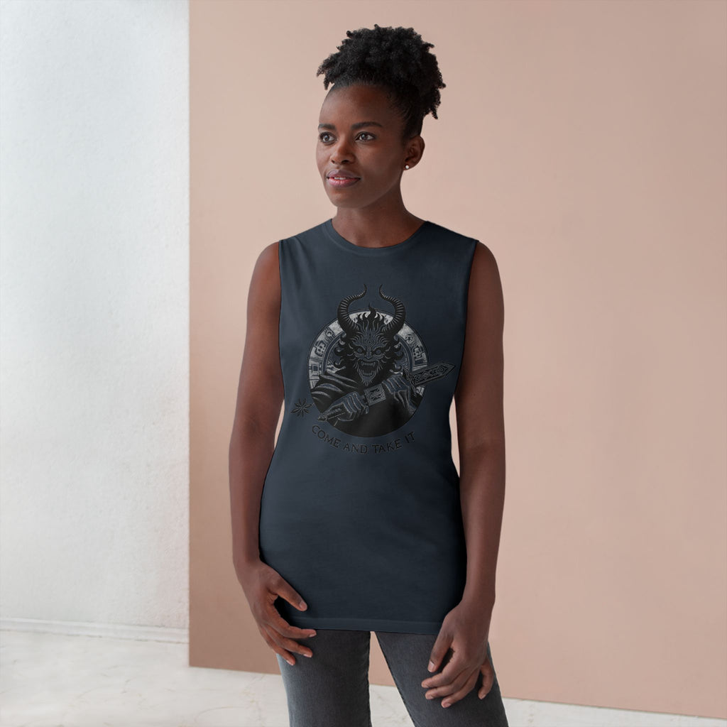 Come and Take It Demon Sleeveless Tee-Gothic Tank Top – Edgy Graphic Sleeveless Tee, Alternative Style