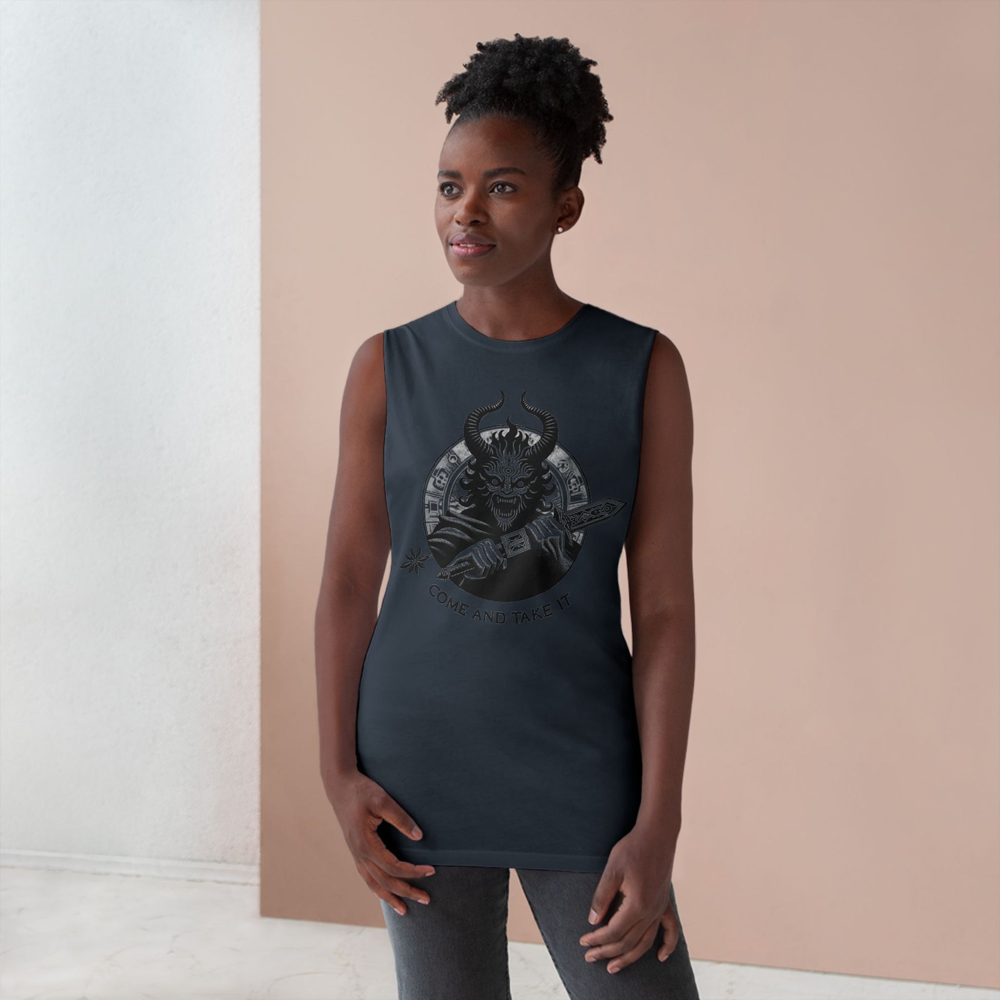 Come and Take It Demon Sleeveless Tee-Gothic Tank Top – Edgy Graphic Sleeveless Tee, Alternative Style