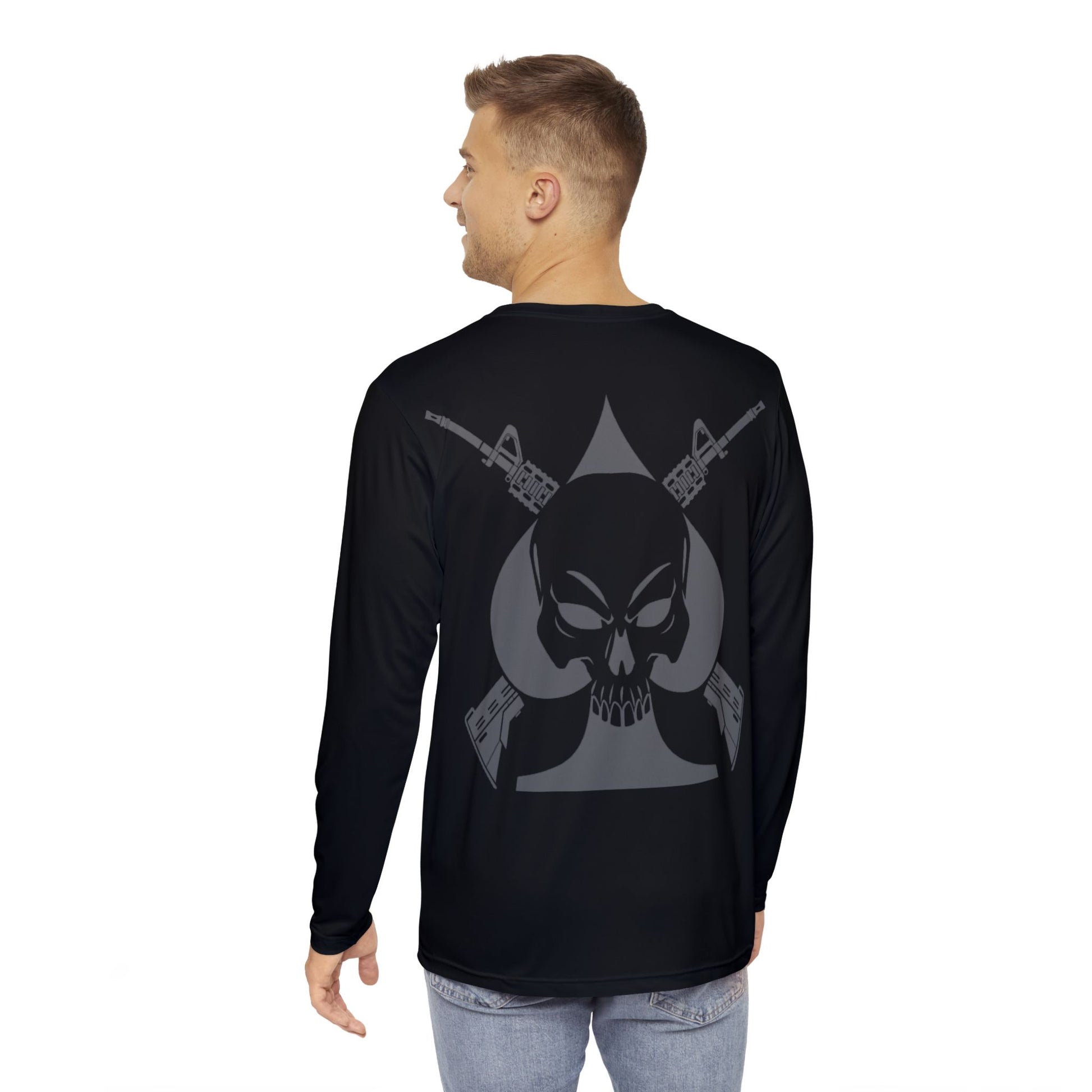 Ace of Spades-Rebel Skull Long Sleeve Shirt - Edgy Graphic Tee for Men