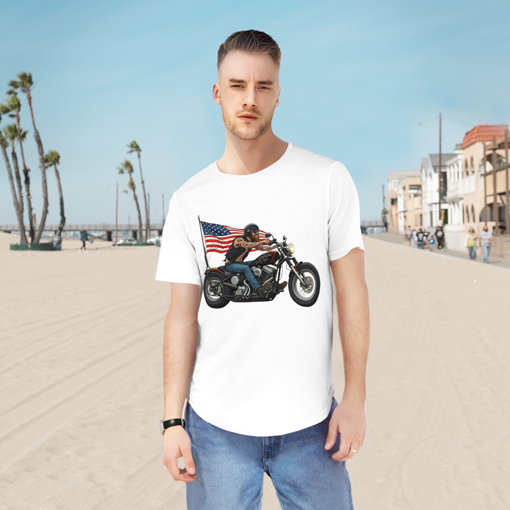 American Biker Curved Hem Tee-Motorcycle Freedom Tee