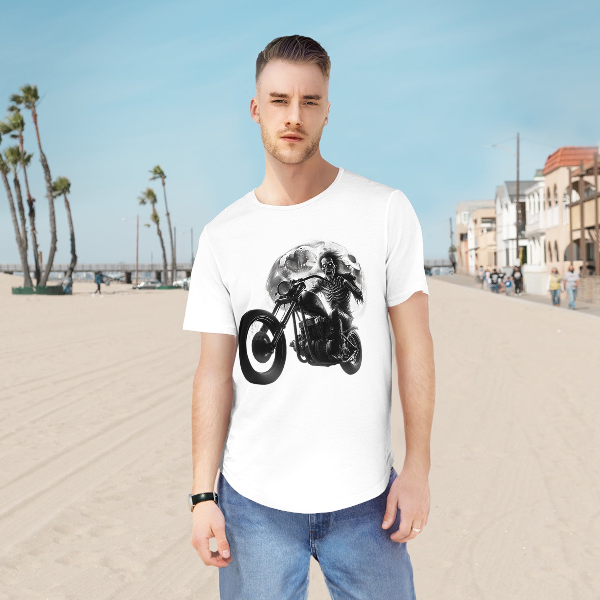 GHOST RIDER FULL MOON-Men's Jersey Curved Hem Tee