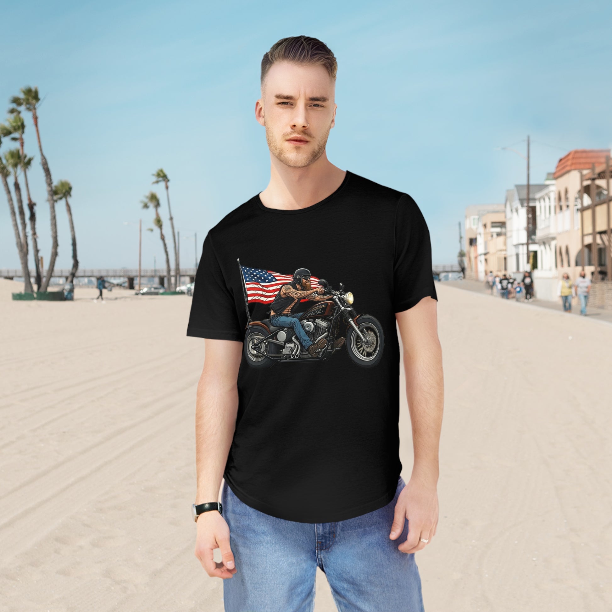 American Biker Curved Hem Tee-Motorcycle Freedom Tee