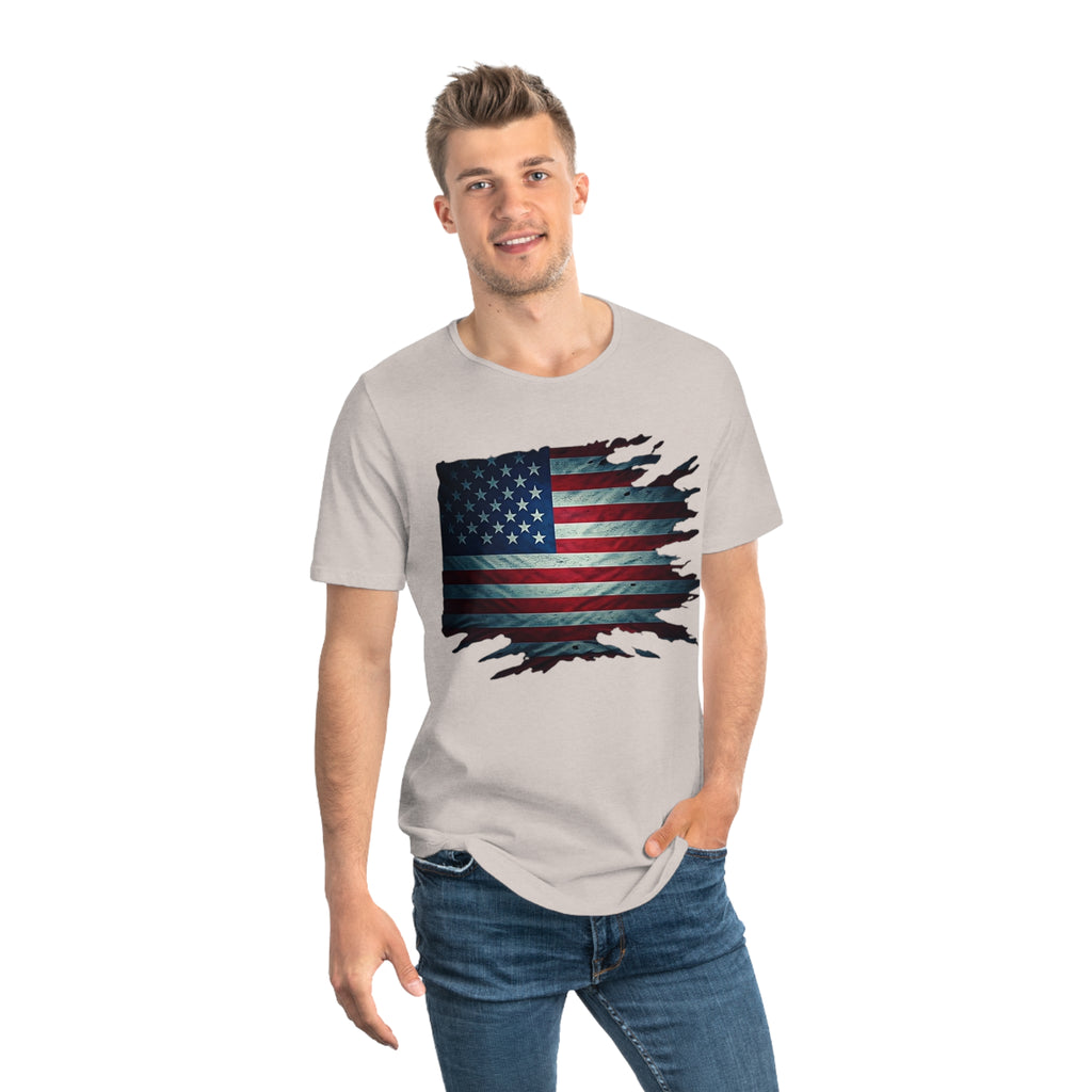 Patriotic Men's Curved Hem Tee, USA Flag Shirt