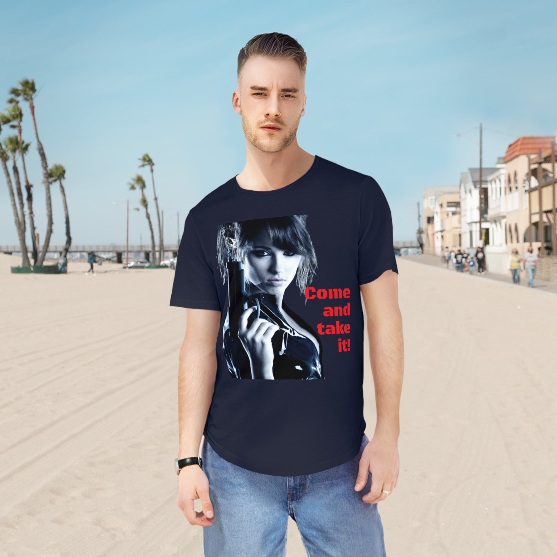 Come and take it! Men's Jersey Curved Hem Tee