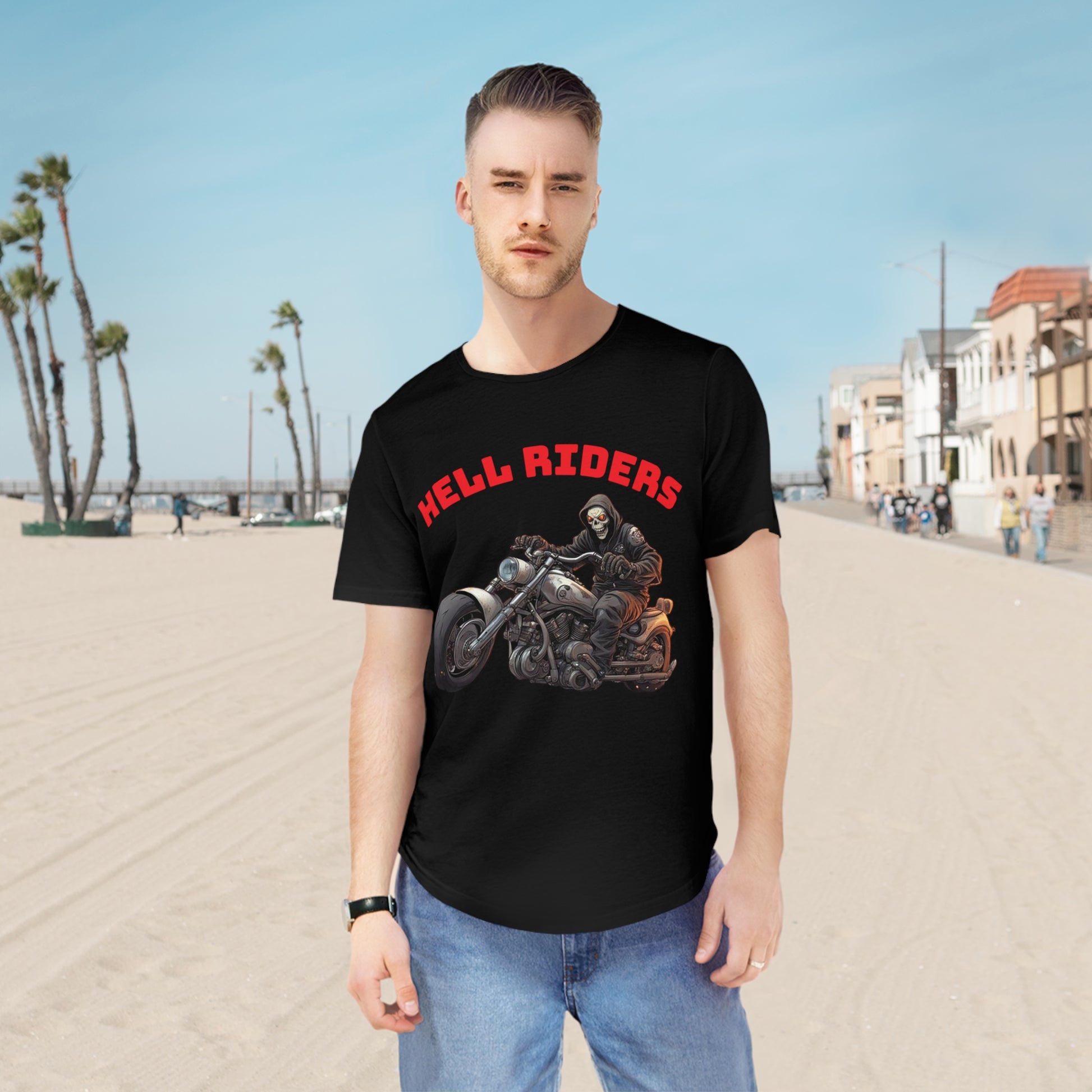 Hell Riders-Men's Jersey Curved Hem Tee, Biker Shirt, Hell Riders Tee, Motorcycle Apparel