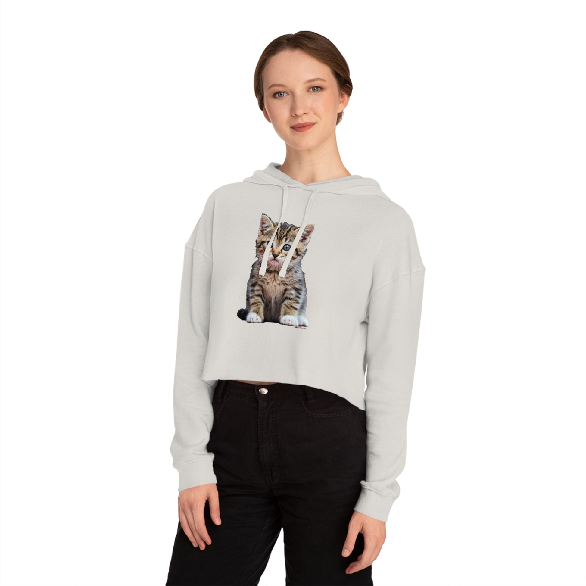 Cute Kitty Womens Cropped Hooded Sweatshirt