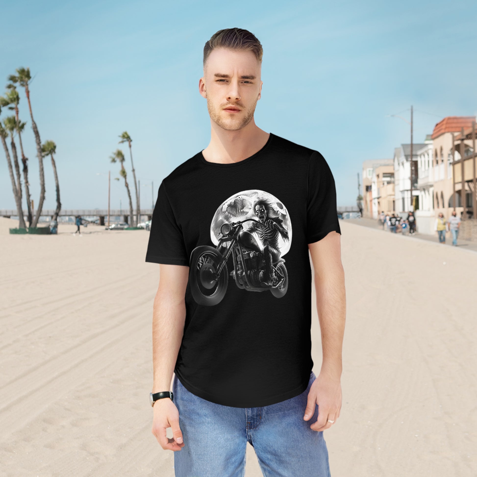 GHOST RIDER FULL MOON-Men's Jersey Curved Hem Tee