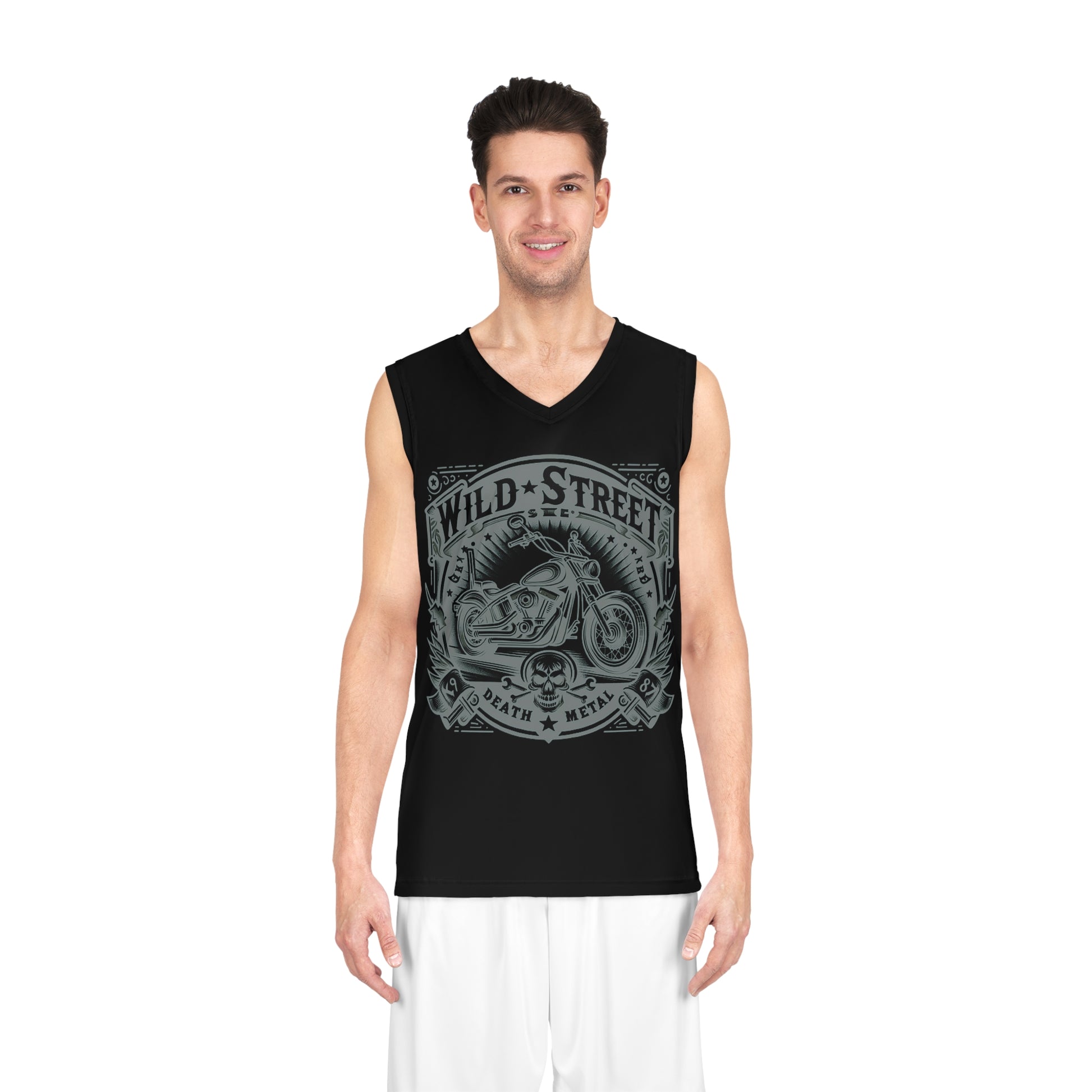 Wild Street Death Metal Biker Basketball Jersey (AOP)