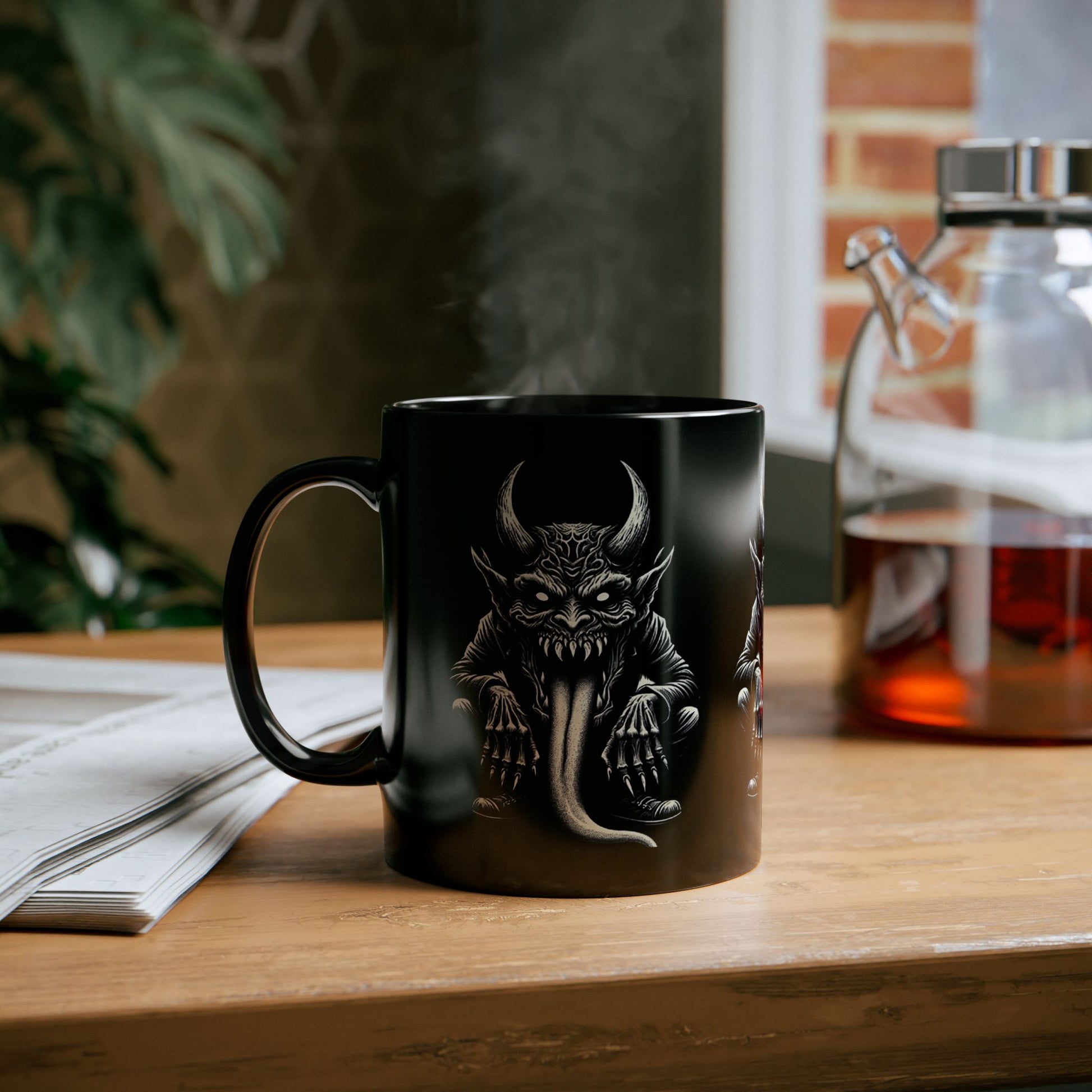 Gothic Demon Mug with Horned Creature Design