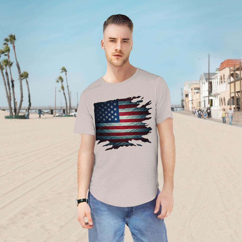 Patriotic Men's Curved Hem Tee, USA Flag Shirt