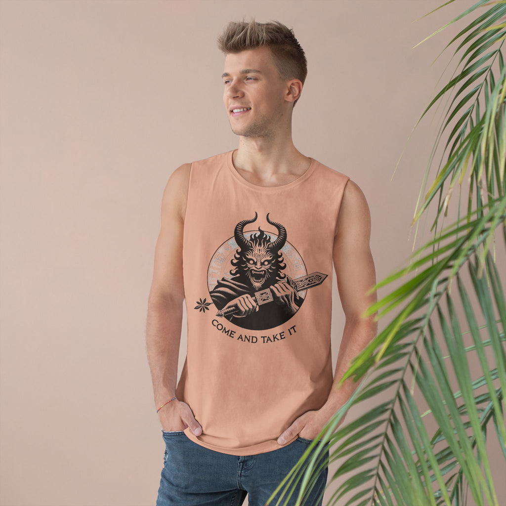 Come and Take It Demon Sleeveless Tee-Gothic Tank Top – Edgy Graphic Sleeveless Tee, Alternative Style