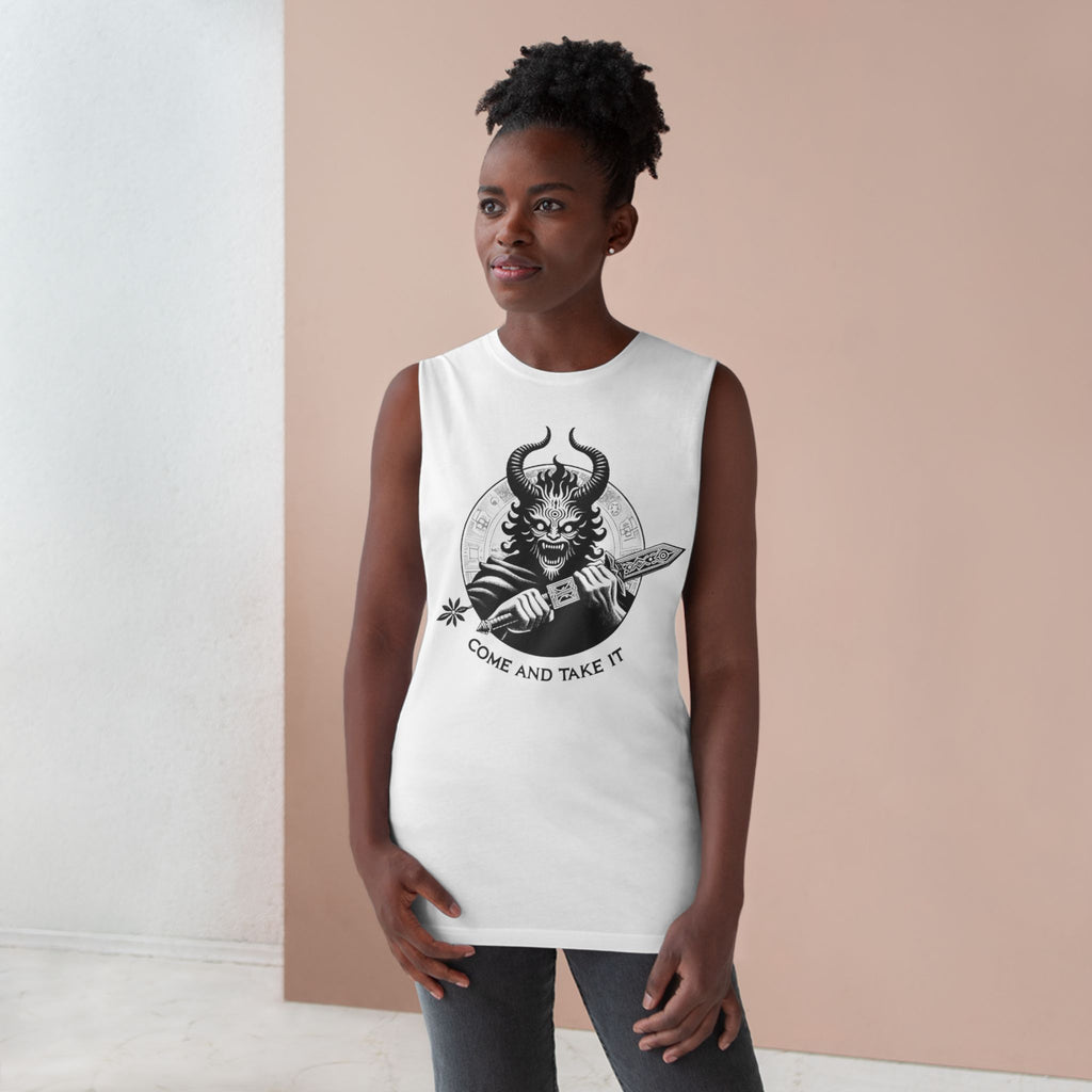 Come and Take It Demon Sleeveless Tee-Gothic Tank Top – Edgy Graphic Sleeveless Tee, Alternative Style