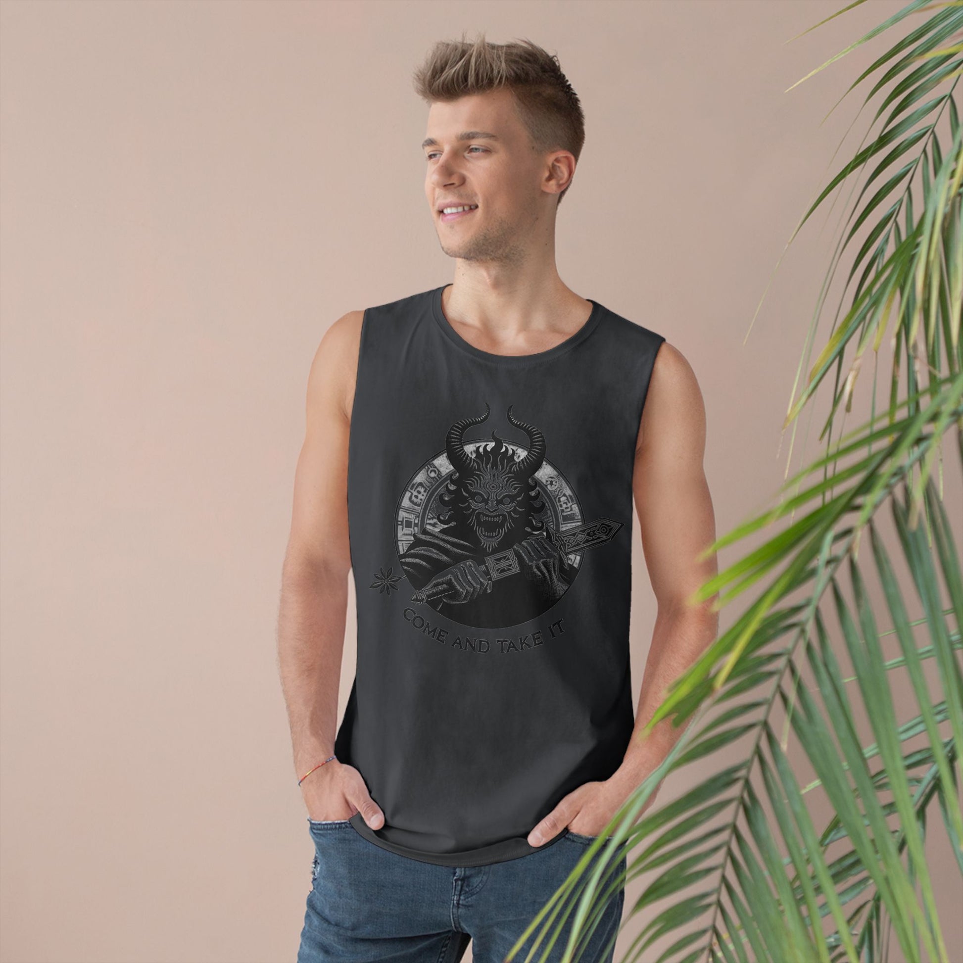 Come and Take It Demon Sleeveless Tee-Gothic Tank Top – Edgy Graphic Sleeveless Tee, Alternative Style