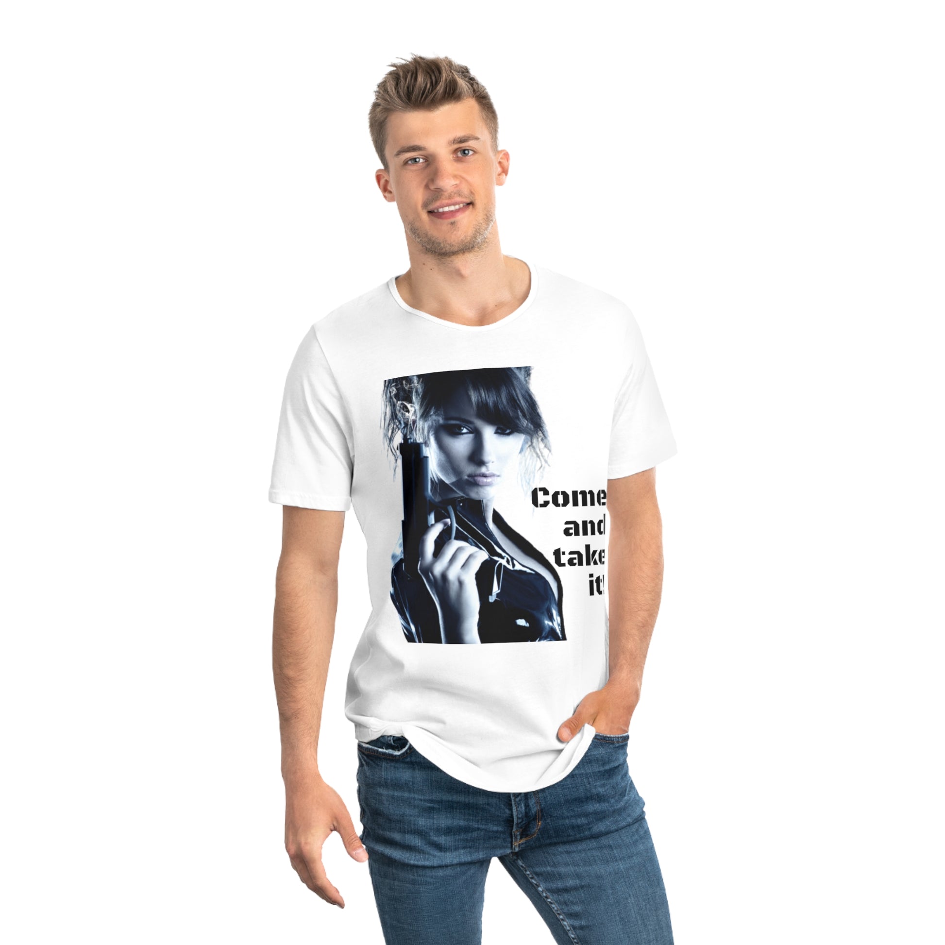 Come and take it! Men's Jersey Curved Hem Tee