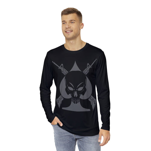 Ace of Spades-Rebel Skull Long Sleeve Shirt - Edgy Graphic Tee for Men