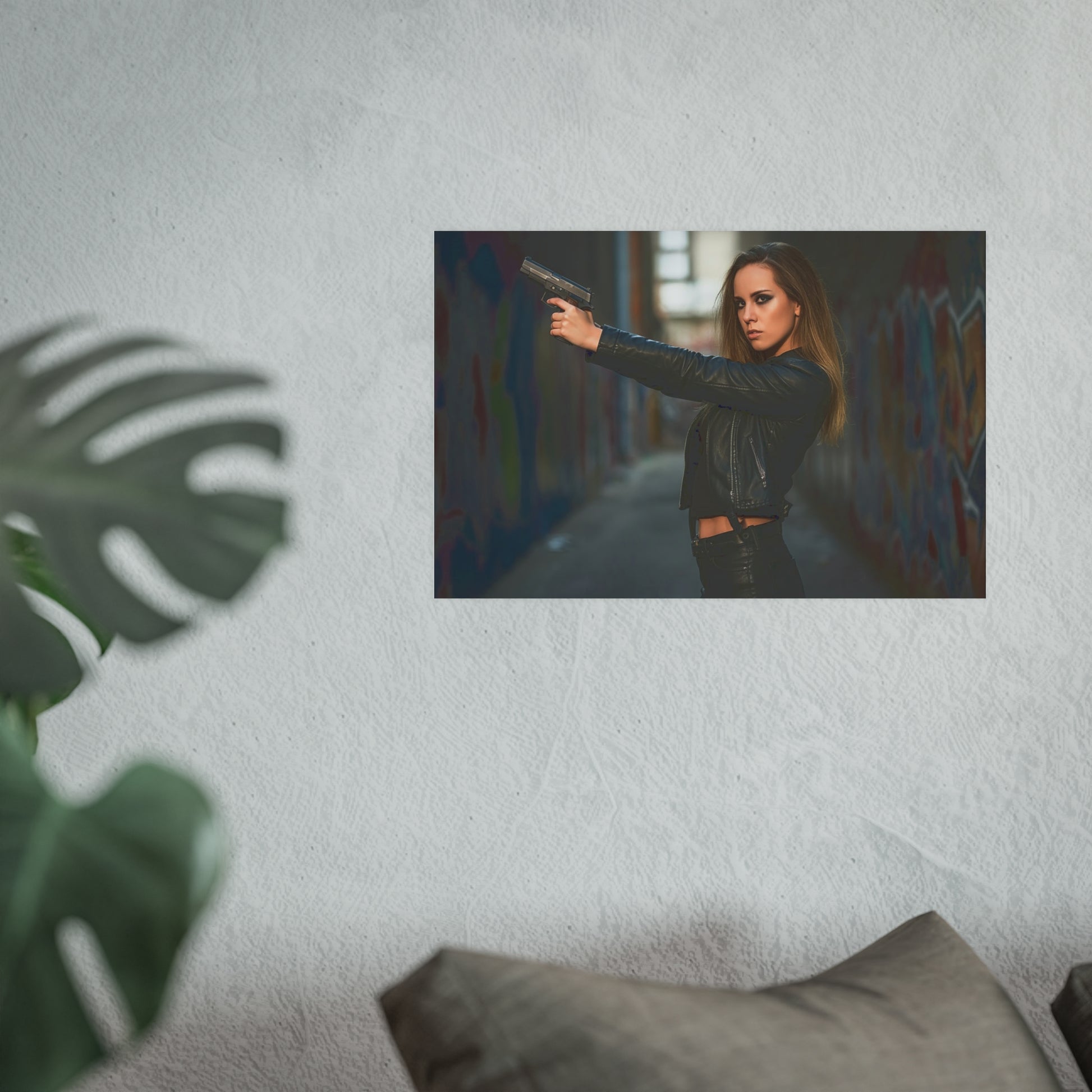 Hot Girl With Gun in Alley-Edgy Urban Art Poster