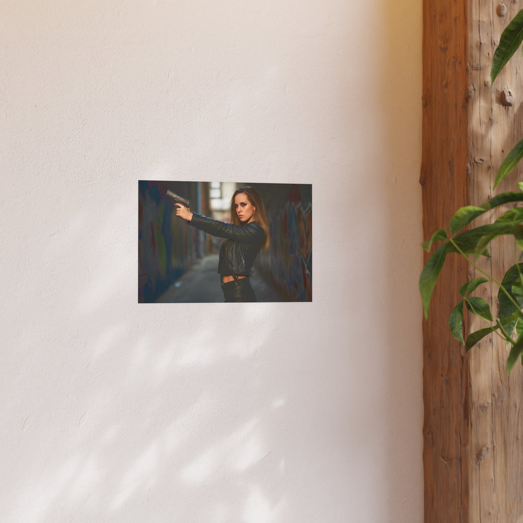 Hot Girl With Gun in Alley-Edgy Urban Art Poster