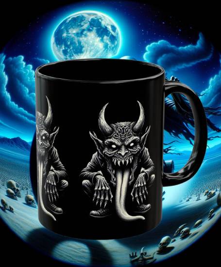 Gothic Demon Mug with Horned Creature Design